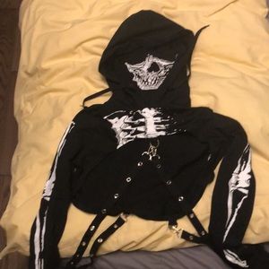 Skeleton / skull cropped hoodie with bondage straps